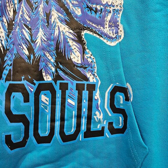GFTD LA GFTD Souls Skull Feathers Crystals Blue Hoodie Size Medium - Picture 4 of 9